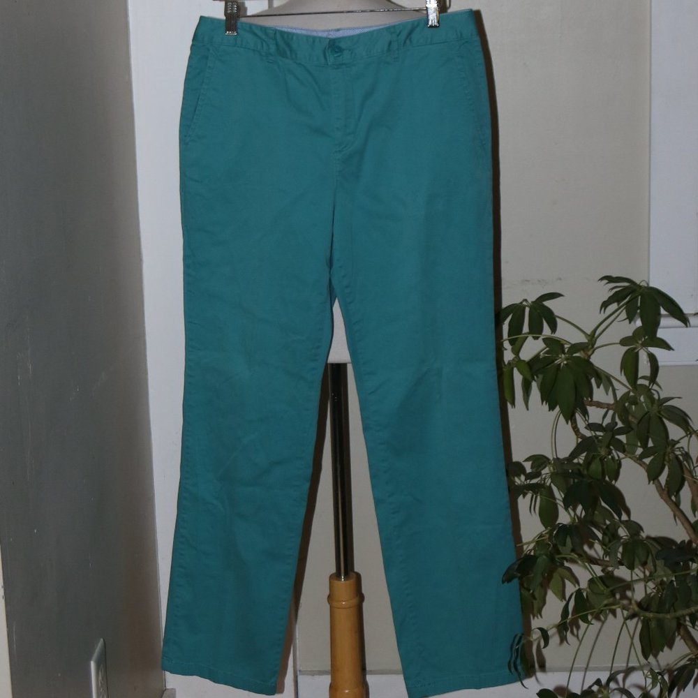 LL Bean Teal Green Favorite Fit Stretch  Classic Straight Pants Sz 10 REG  Box 6